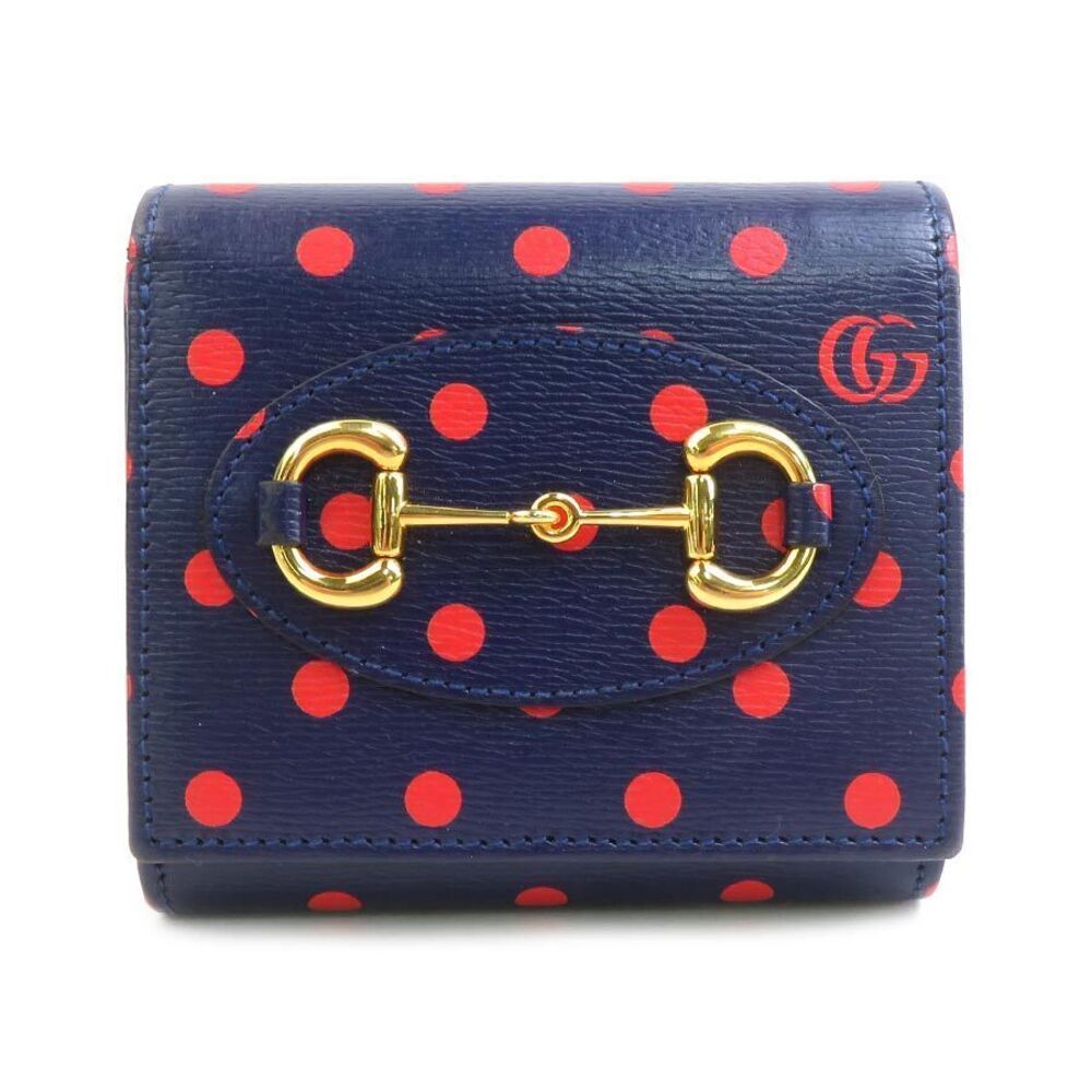 Gucci Bifold Wallet Horsebit Leather Navy Blue Red